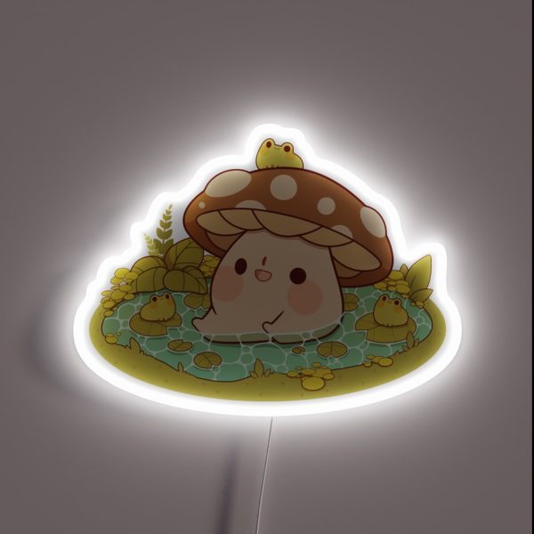 Cute Mushroom In A Frog Pond RGB Neon Sign