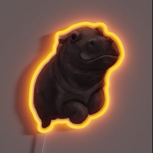 Cute Painted Baby Hippo Swimming Digital Painting RGB Neon Sign