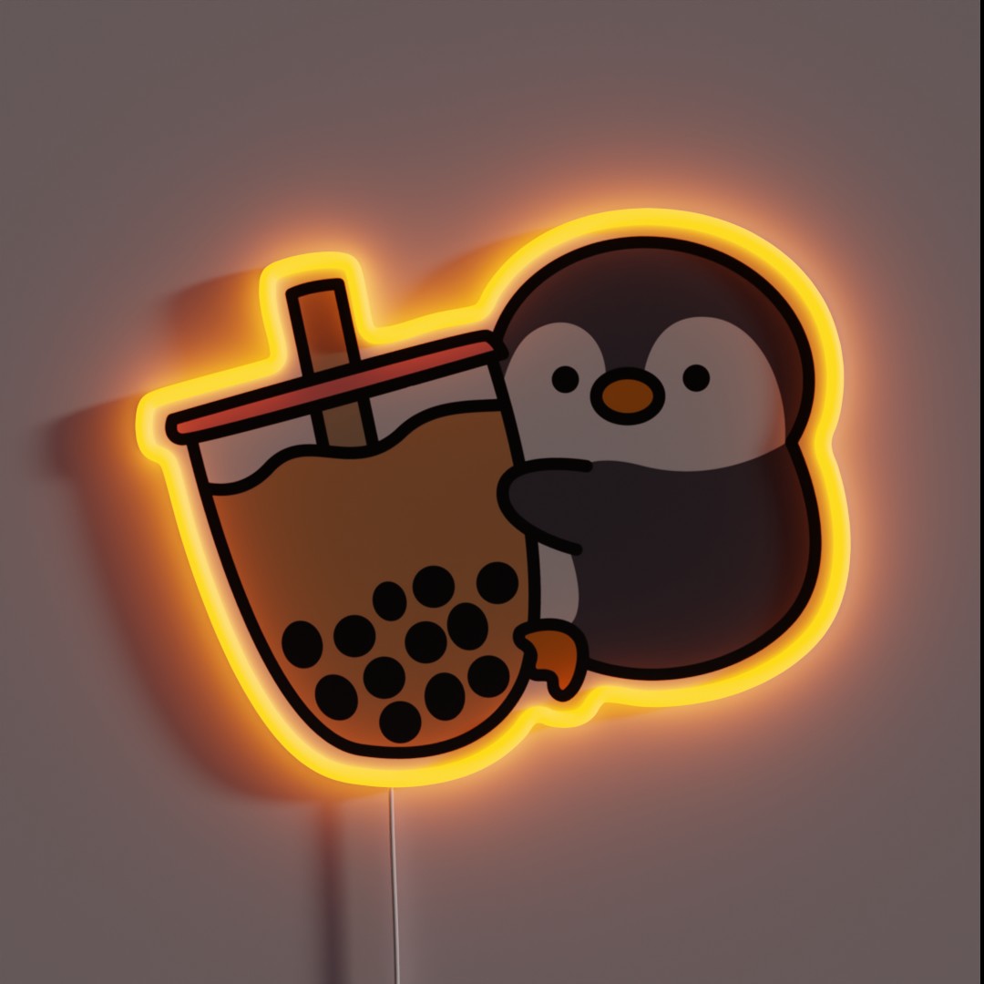 Cute Penguin Bubble Tea Kawaii Boba Milk Tea RGB Neon Sign Cute Penguin Bubble Tea Kawaii Boba Milk Tea RGB Neon Sign