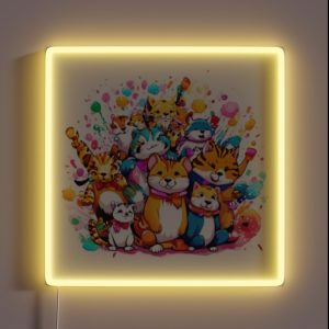 Cute Pets Partying RGB Neon Sign