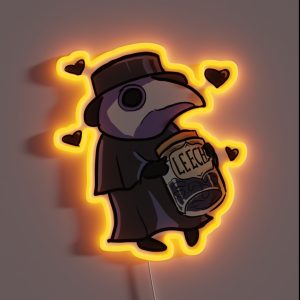 Cute Plague Doc With Leech Jar RGB Neon Sign