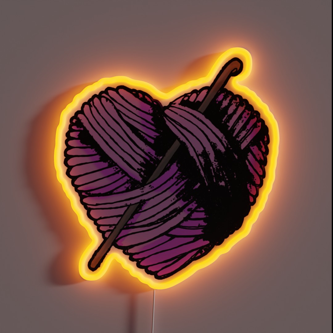 Cute Purple Heart Ball Of Yarn And Crochet RGB Neon Sign Cute Purple Heart Ball Of Yarn And Crochet RGB Neon Sign