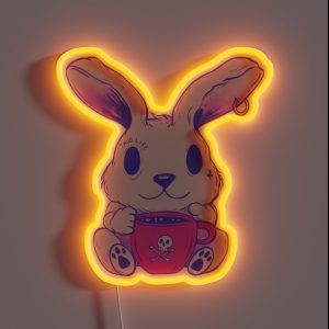 Cute Rabbit Drinking Tea Whimsical Bunny Brew Time RGB Neon Sign Cute Rabbit Drinking Tea Whimsical Bunny Brew Time RGB Neon Sign