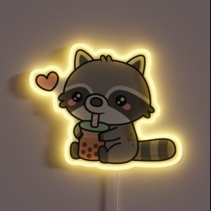 Cute Raccoon Loves Bubble Tea RGB Neon Sign Cute Raccoon Loves Bubble Tea RGB Neon Sign