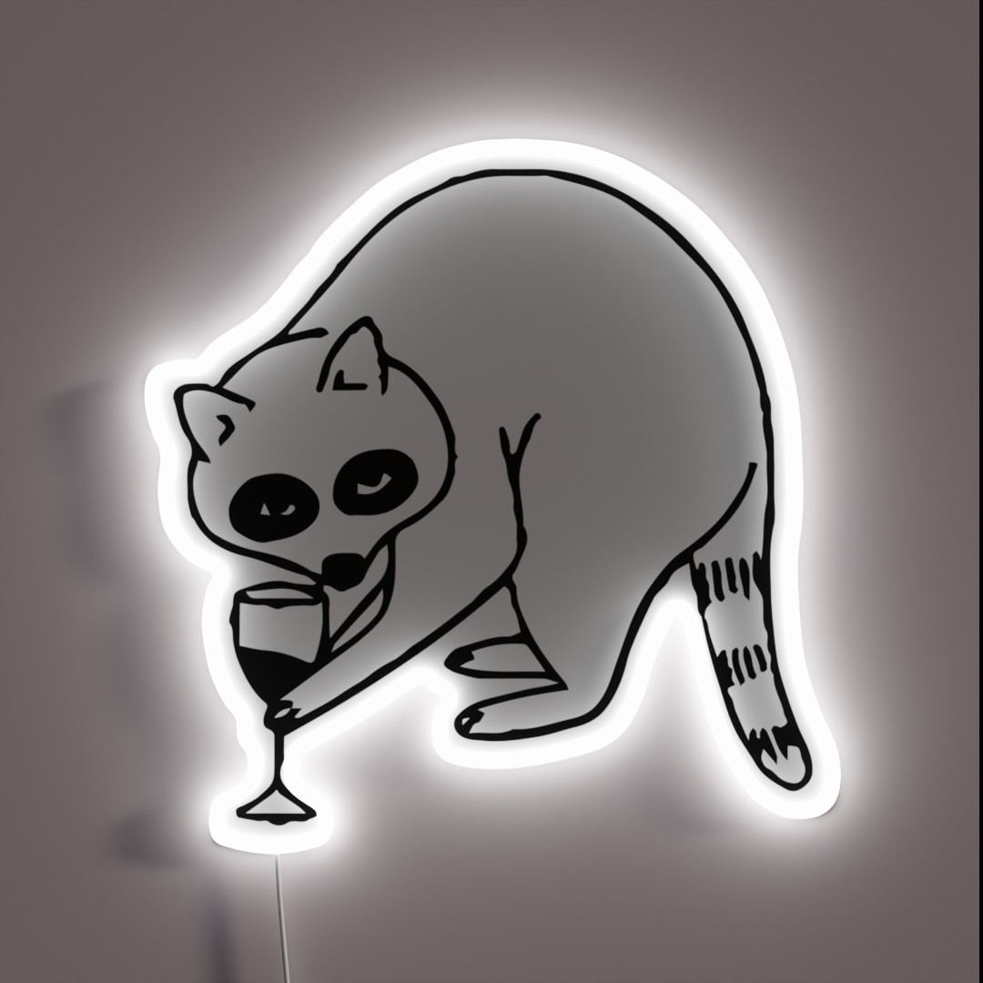 Cute Raccoon With Wine RGB Neon Sign Cute Raccoon With Wine RGB Neon Sign
