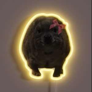 Cute Rock Hyrax Wearing Pink Ribbon Bow RGB Neon Sign