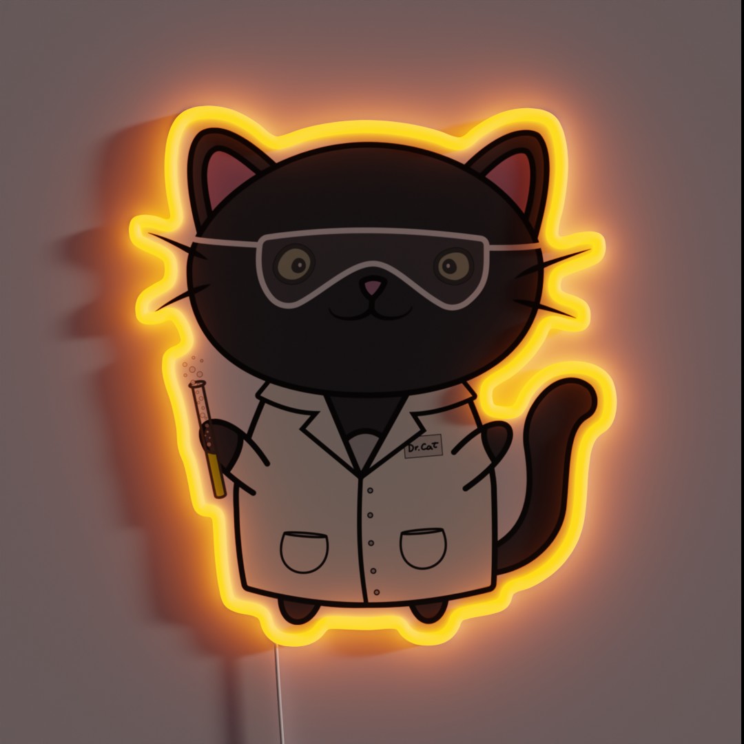 Cute Scientist Cat Research Cat Cat In RGB Neon Sign Cute Scientist Cat Research Cat Cat In RGB Neon Sign