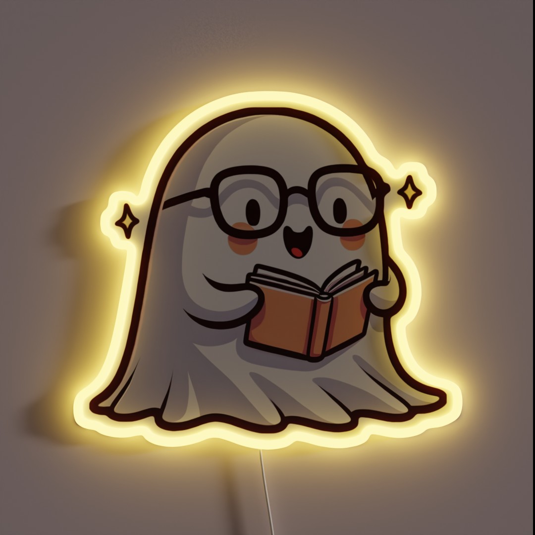 Cute Sheet Ghost Reading A Book RGB Neon Sign Cute Sheet Ghost Reading A Book RGB Neon Sign