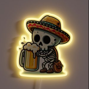 Cute Skeleton Holding A Beer With Mexican Hat RGB Neon Sign