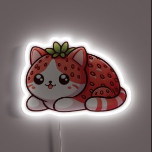 Cute Strawberry Kitty Kawaii RGB Neon Sign