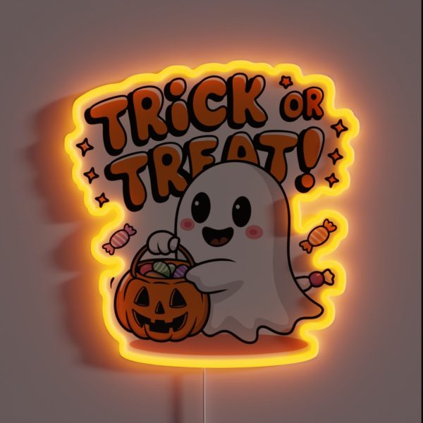 Cute Trick Or Treat Ghost RGB Neon Sign