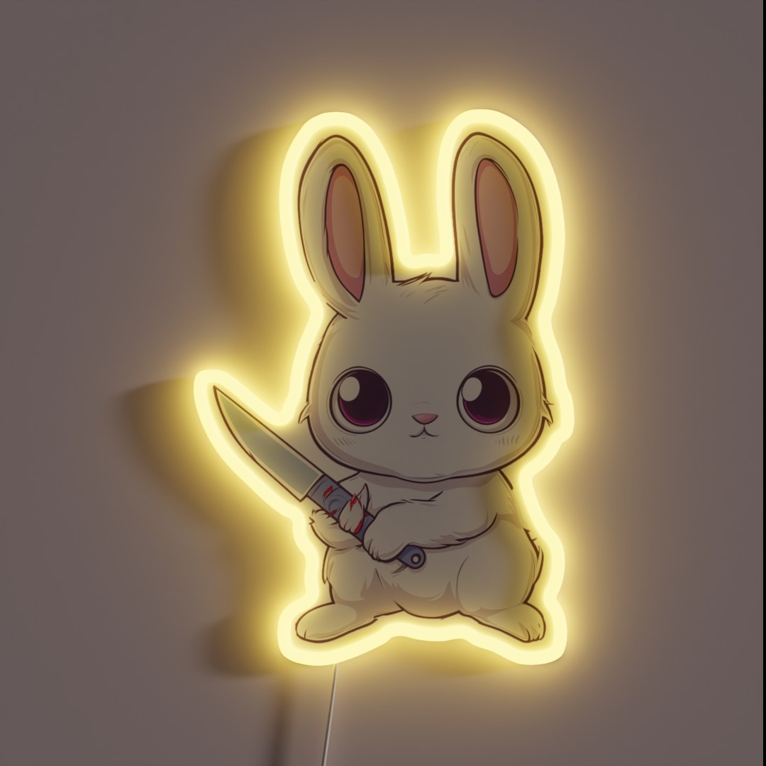 Cutecore Cute Angry Bunny With A Knife RGB Neon Sign Cutecore Cute Angry Bunny With A Knife RGB Neon Sign