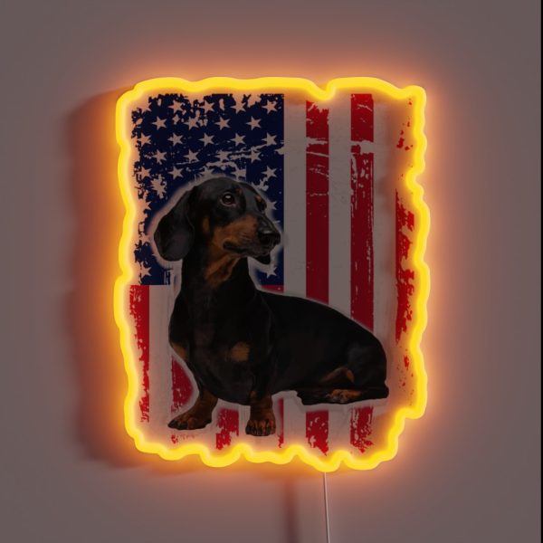 Dachshund America Flag 4th Of July RGB Neon Sign