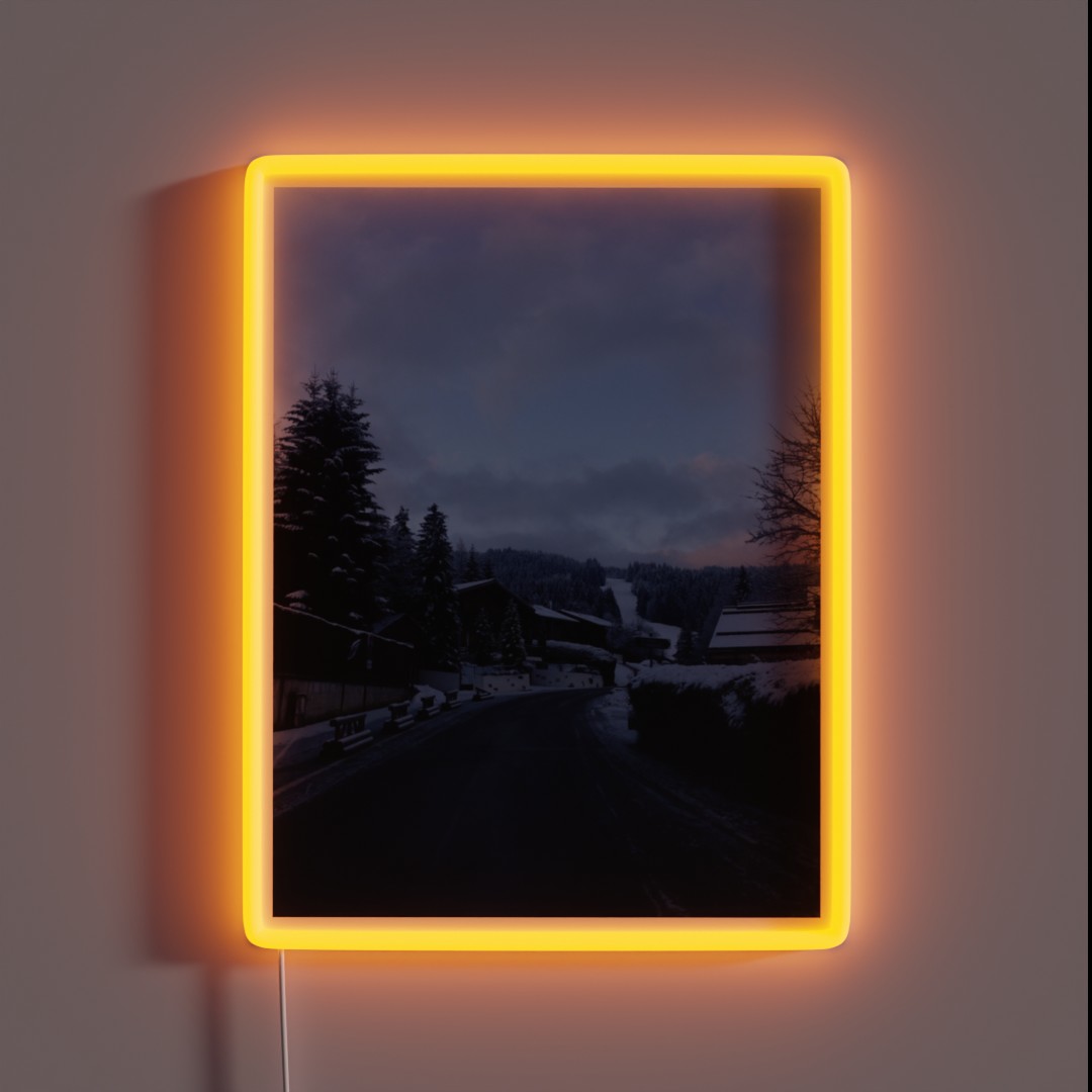 Dawn In A Snowy Mountain Village RGB Neon Sign Dawn In A Snowy Mountain Village RGB Neon Sign