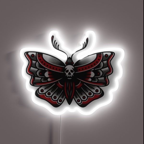 Deathhead Moth 02 Traditional Tattoo RGB Neon Sign