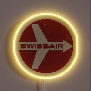 Defunct Swissair Airlines Logo Faded Vintage Style RGB Neon Sign Defunct Swissair Airlines Logo Faded Vintage Style RGB Neon Sign