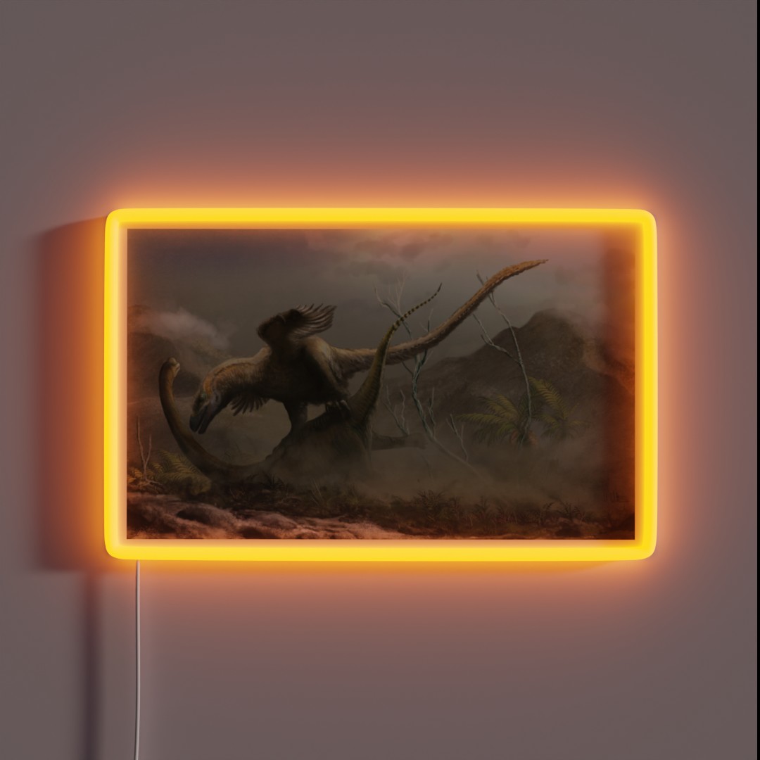 Deinonychus And Unhappy Sauroposeidon RGB Neon Sign Deinonychus And Unhappy Sauroposeidon RGB Neon Sign