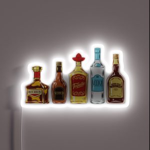 Diverse Spirits Vivid Illustration Featuring Different Liquor Bottles RGB Neon Sign