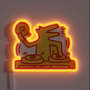 DJ DOG HARING MUSIC KIETH POP ART GOLD RGB Neon Sign