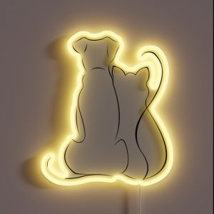 Dog And Cat Sketch Minimalist Cute Art RGB Neon Sign