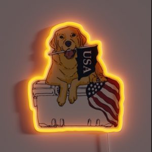 Dog On Cooler With Flag RGB Neon Sign Dog On Cooler With Flag RGB Neon Sign