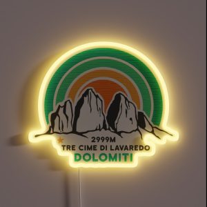 Dolomites Drei Zinnen Tre Cime Di Lavaredo South Tyrol Italy Hiking Mountaineering Souvenir RGB Neon Sign