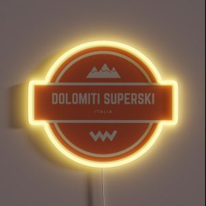 Dolomiti Superski Italy Mountain Snowboard Ski Resort Vintage Logo RGB Neon Sign