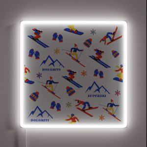 Dolomiti Superski Italy Ski Snowboard Seamless Pattern RGB Neon Sign