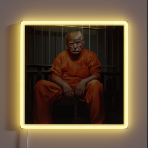 Donald Trump Behind Bars Hilarious Cartoon Artwork Of Trump In An Orange Jumpsuit RGB Neon Sign