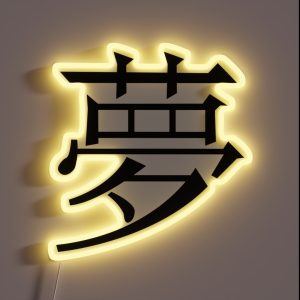Dream Kanji Japanese Calligraphy Black Ink Symbol RGB Neon Sign
