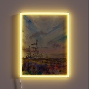 Dungeness Colours Watercolour Painting Of The Pylons And Nuclear Power Station RGB Neon Sign
