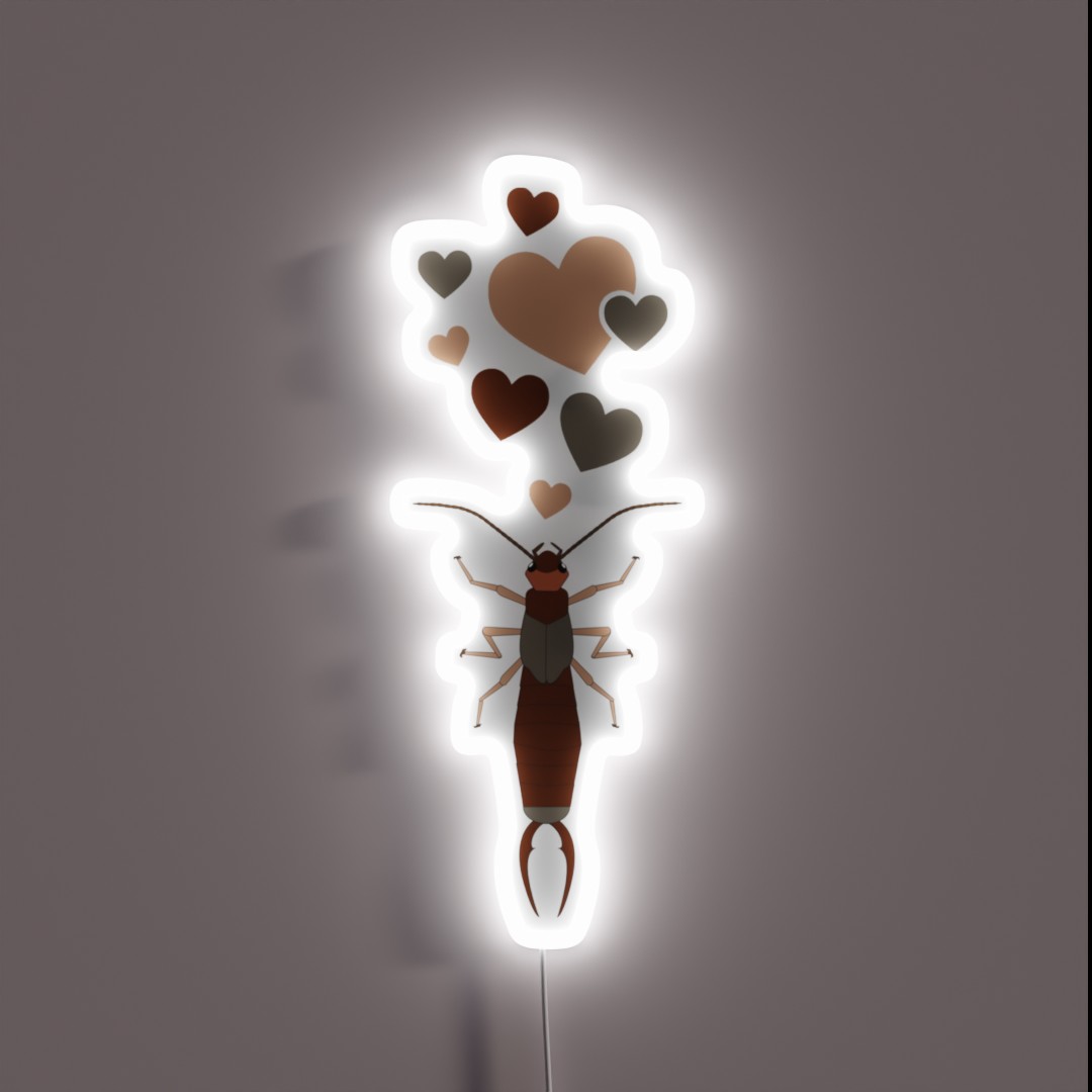 Earwig Pincher Bug With Hearts RGB Neon Sign Earwig Pincher Bug With Hearts RGB Neon Sign