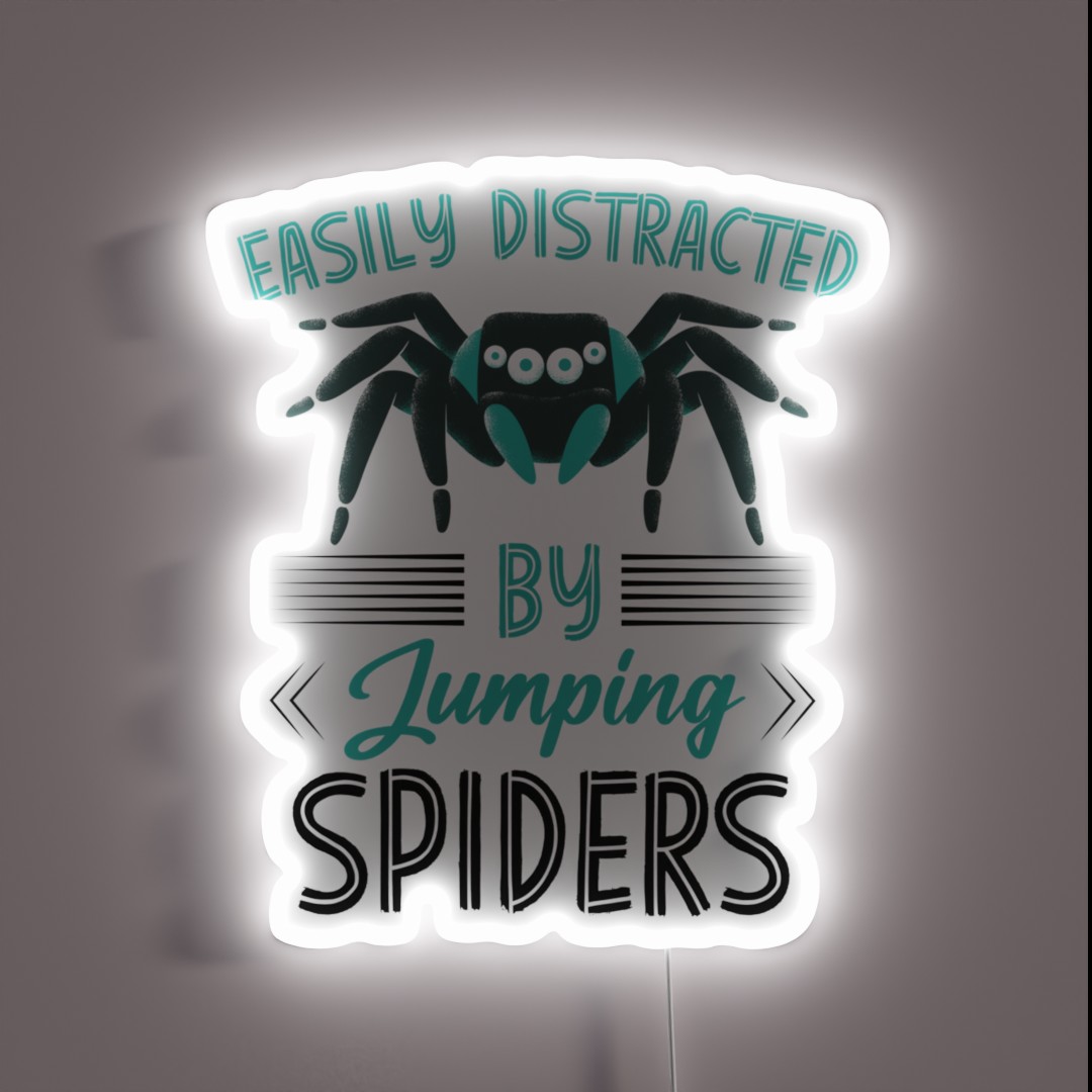Easily Distracted By Jumping Spiders Arachnid RGB Neon Sign Easily Distracted By Jumping Spiders Arachnid RGB Neon Sign