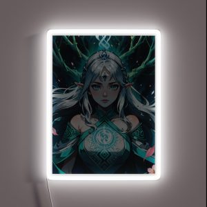 Elf Sorceress With Silver Braided Hair RGB Neon Sign