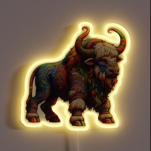 Embroidered Ancient Native American Buffalo Legendary Animal RGB Neon Sign