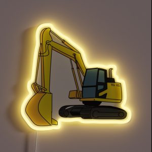 Excavator Construction Vehicle Illustration RGB Neon Sign