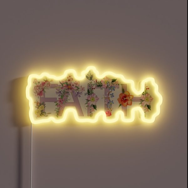 Faith Cool Pink Flowers Text Girly RGB Neon Sign