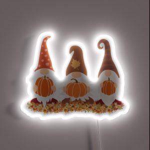 Fall Gnomes With Pumpkins RGB Neon Sign