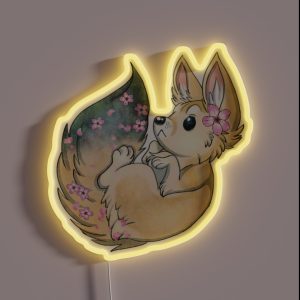 Fennec With Cherry Blossoms RGB Neon Sign