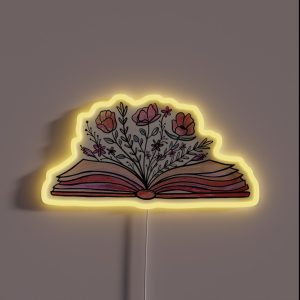 Floral Book Lover Reading Book RGB Neon Sign