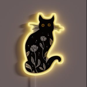 Floral Cat Illustration RGB Neon Sign Floral Cat Illustration RGB Neon Sign