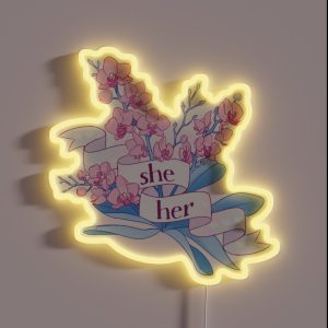 Floral She Her Pronouns RGB Neon Sign