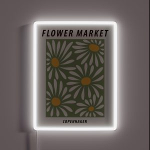 Flower Market Poster Copenhagen Posters Aesthetic Flower Art Chamomile Daisy Art Print Floral Art RGB Neon Sign