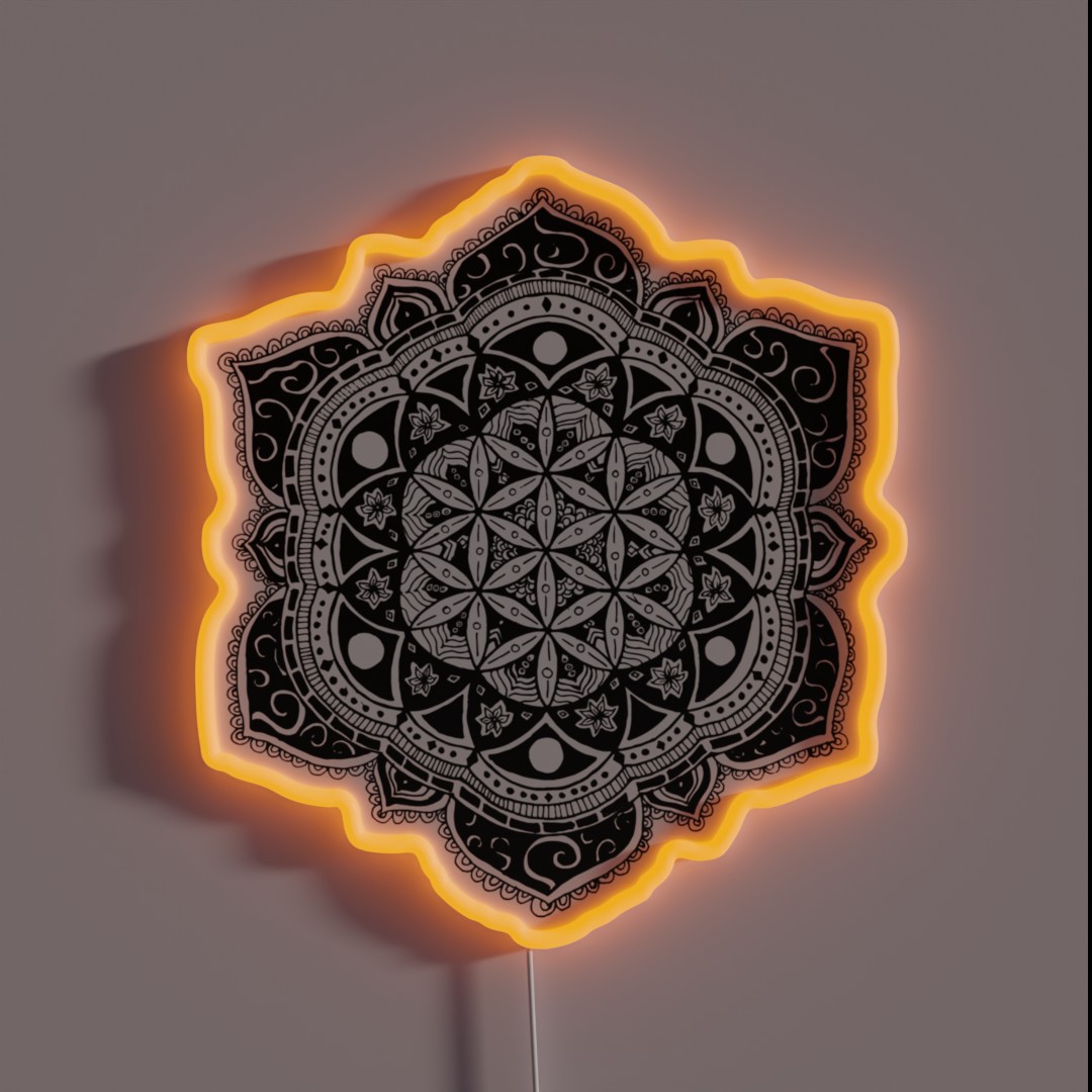 Flower Of Life Mandala Sacred Geometry Hand RGB Neon Sign Flower Of Life Mandala Sacred Geometry Hand RGB Neon Sign