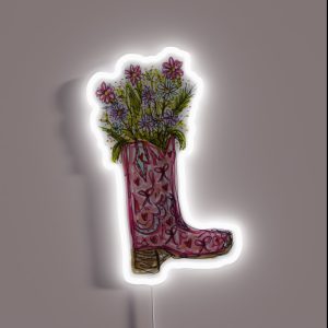 Flowers In Pink Cowboy Boot RGB Neon Sign Flowers In Pink Cowboy Boot RGB Neon Sign