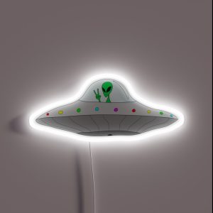 Flying Saucer Peace Alien RGB Neon Sign