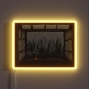 Foggy Forest Window Cozy Fall Illustration RGB Neon Sign Foggy Forest Window Cozy Fall Illustration RGB Neon Sign