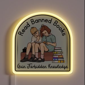 Forbidden Knowledge With Banned Books RGB Neon Sign