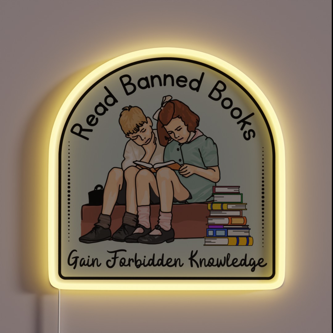 Forbidden Knowledge With Banned Books RGB Neon Sign Forbidden Knowledge With Banned Books RGB Neon Sign