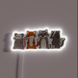 Fox Raccoon Opossum And Skunk Woodland Friends 3 RGB Neon Sign